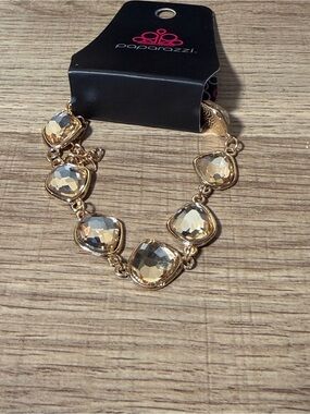 Paparazzi Gold Faceted Champagne Stone Bracelet